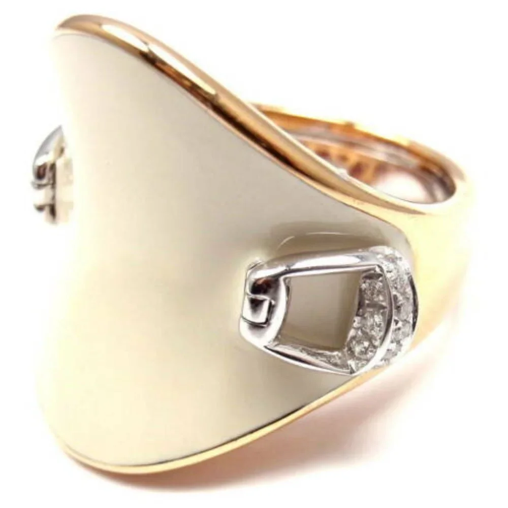 Authentic! Roberto Coin Saddle Stirrup 18k Rose Gold Diamond Enamel Ring​ - Picture 6 of 8